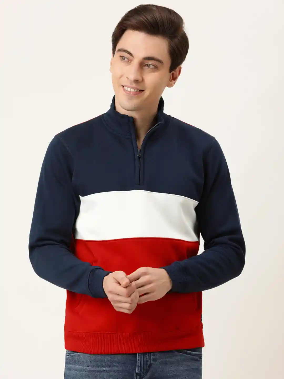 Buy Flying Machine Men Navy Blue Colourblocked Sweatshirt