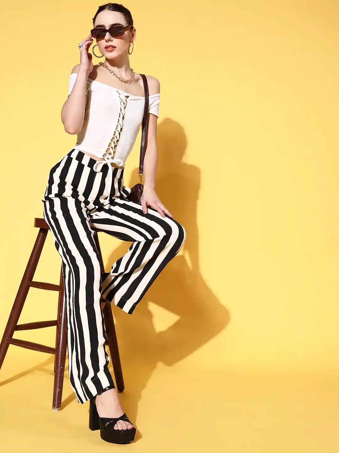 Buy Veni Vidi Vici Off White Solid Front Lace-Up Off-Shoulder