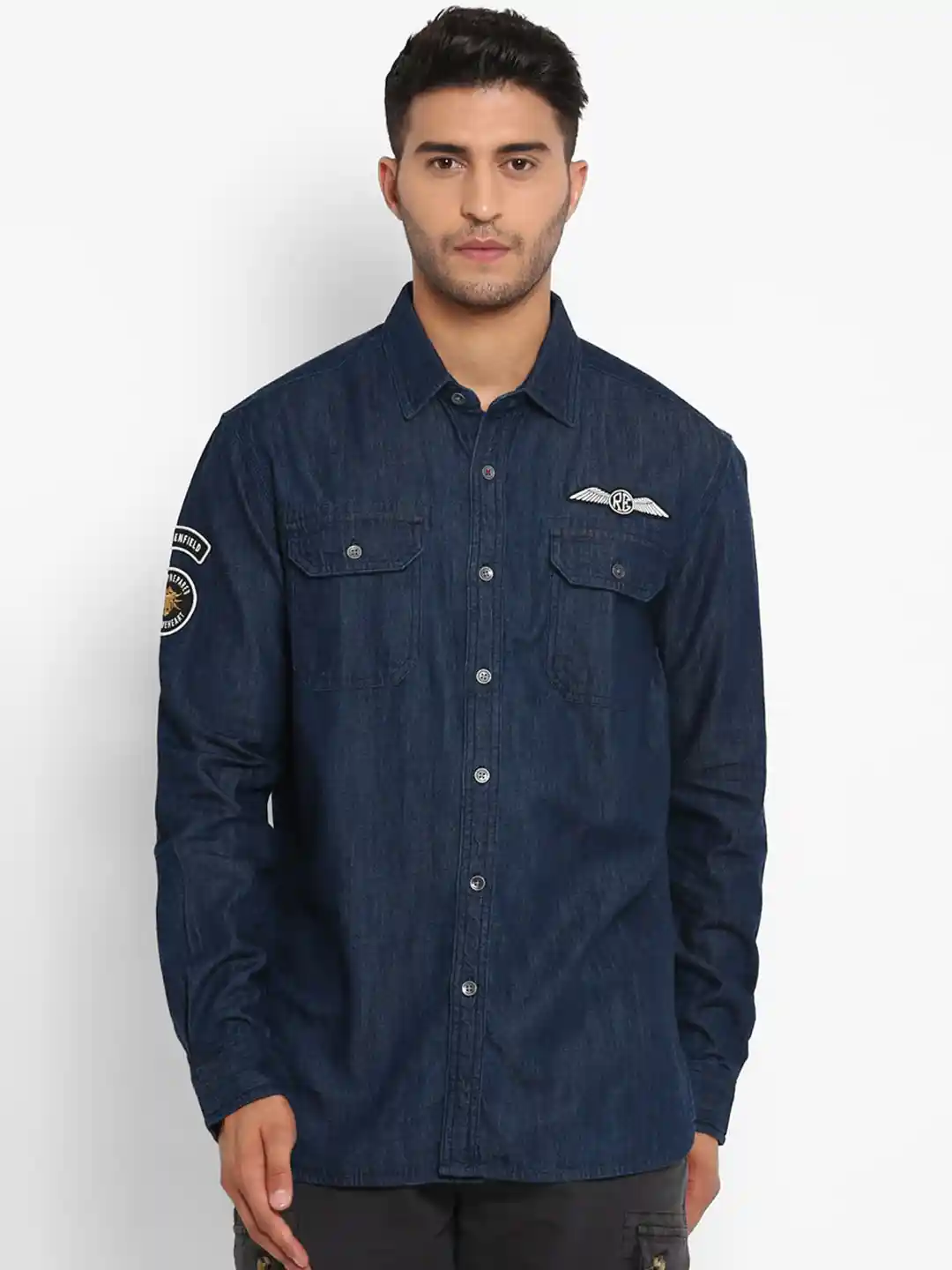 Buy Royal Enfield Men Blue Opaque Casual Shirt Shirts for Men