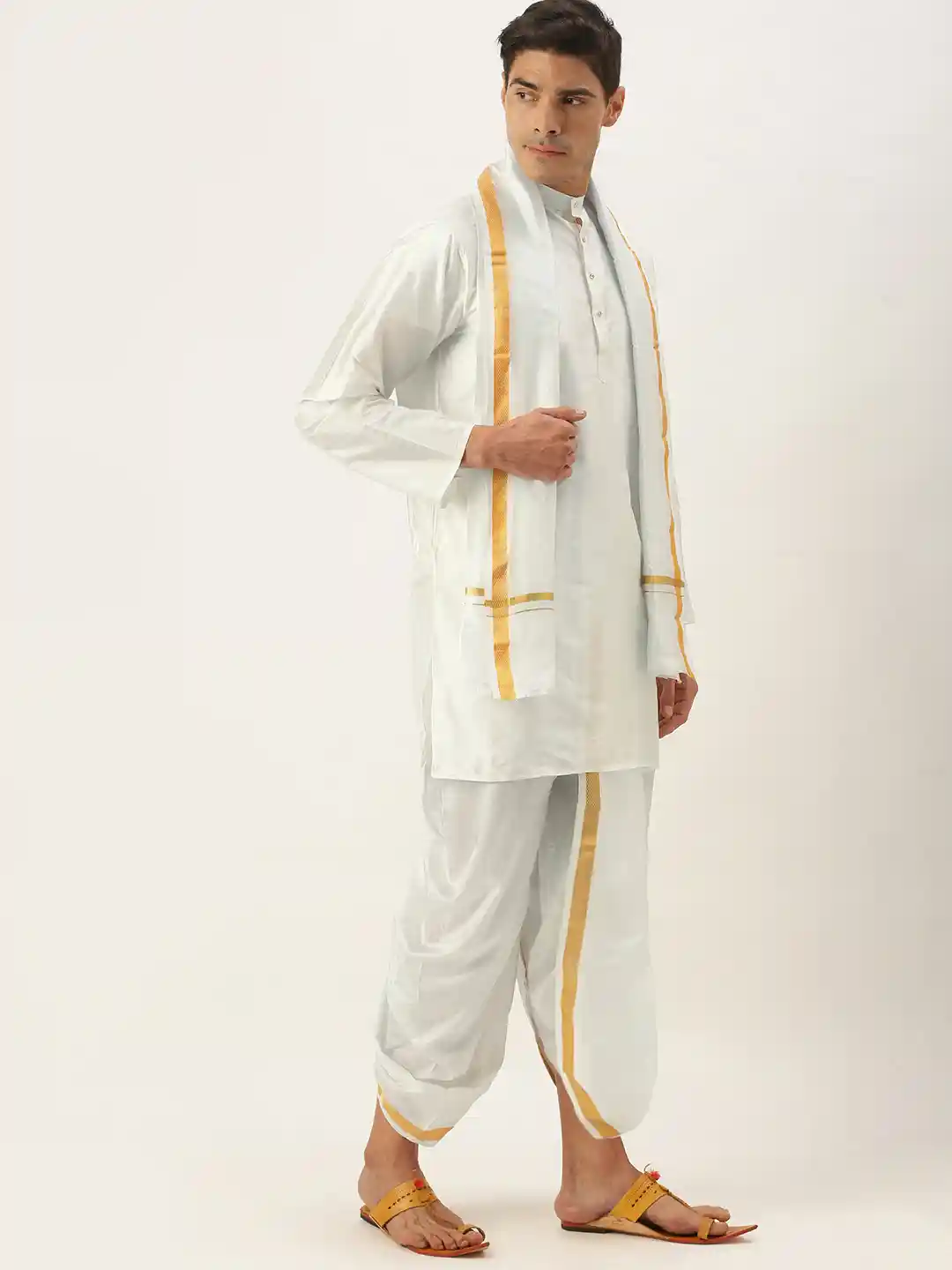 Buy VARA SILK Men White Kurta with Dhoti Pants Dupatta Kurta