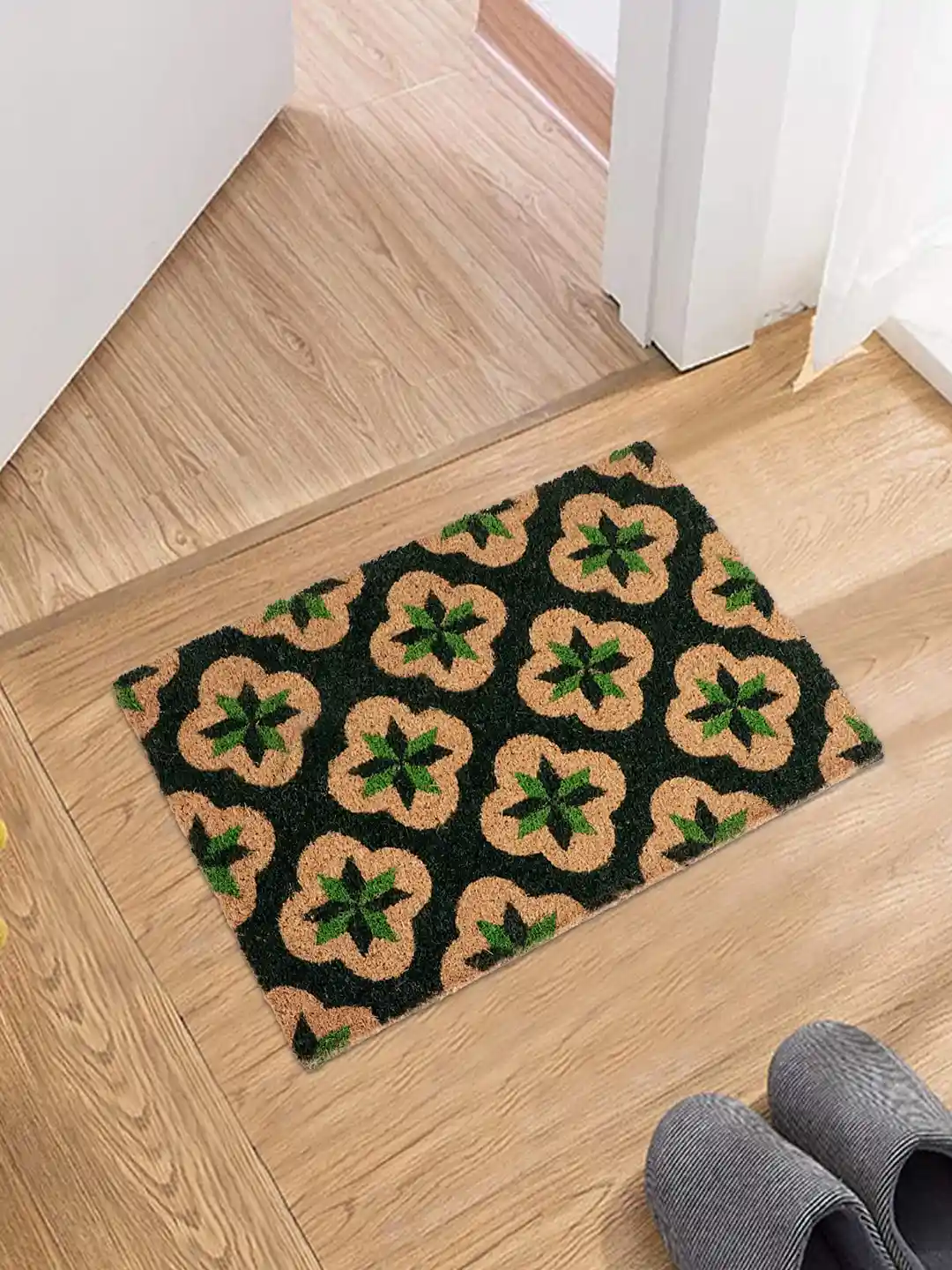 Buy HOKIPO Brown Green Printed Natural Coconut Coir Anti-Skid