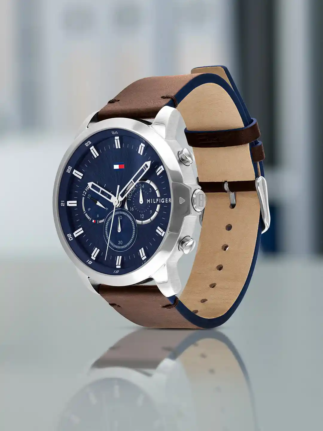Tommy Hilfiger Jameson Men Blue Dial Brown Leather Strap Chronograph  Watch TH1791797W