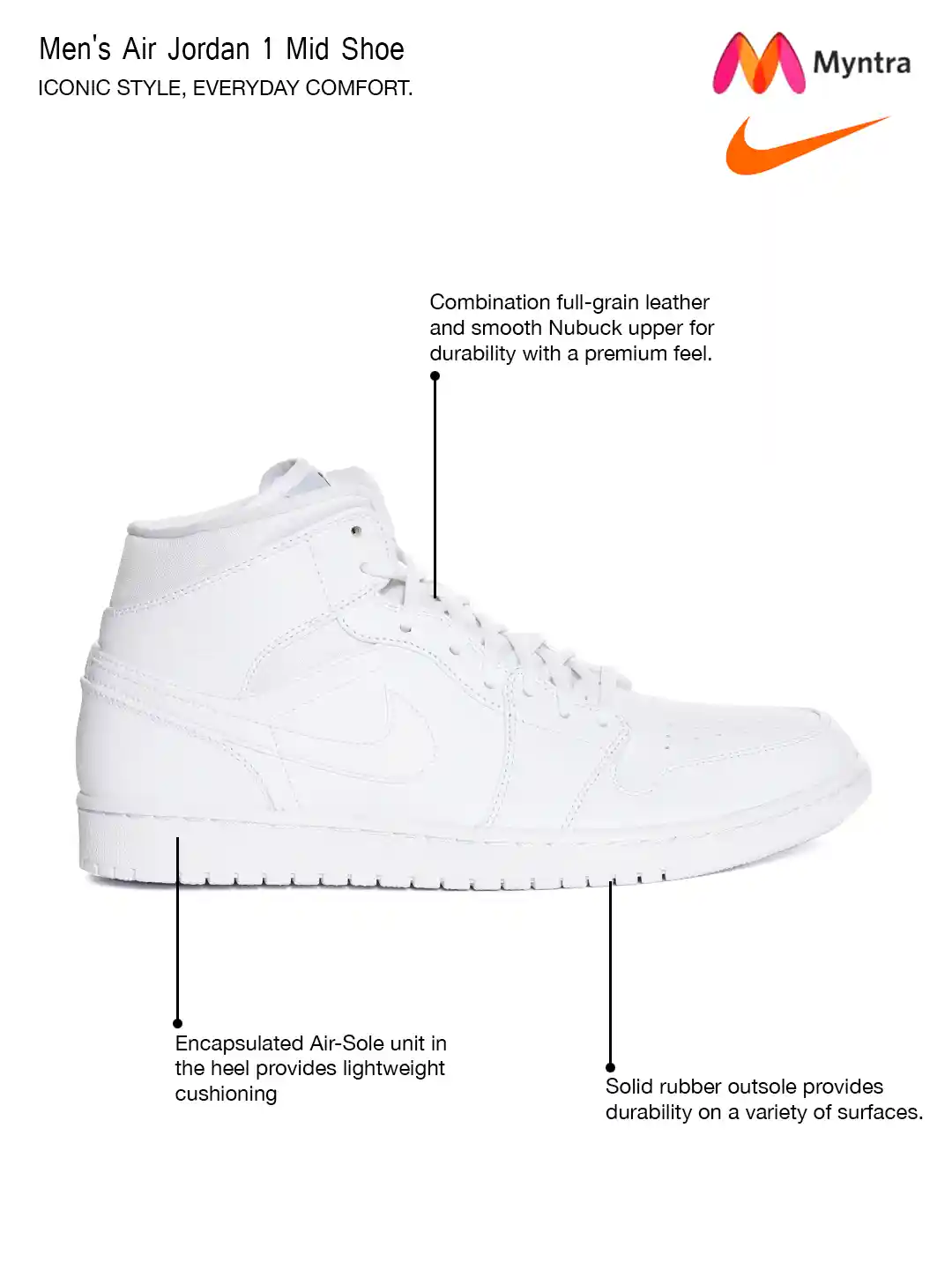 Buy Nike Men White Air Jordan Mid-Top Basketball Shoes Sports