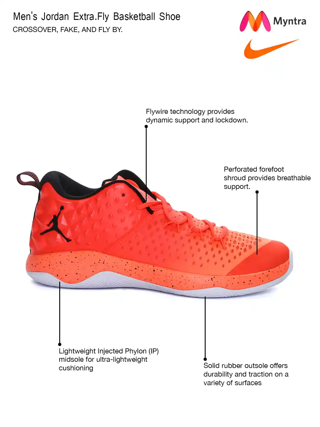 Buy Nike Men Neon Orange Jordan Extra Fly Basketball Shoes
