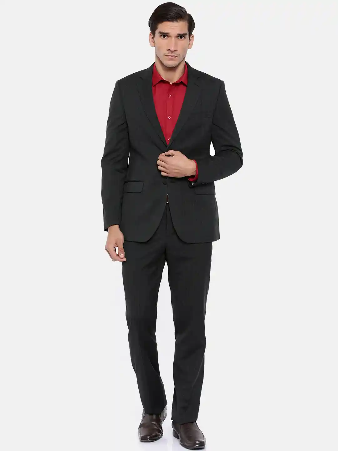 Buy Raymond Men Charcoal Grey Woollen Single-Breasted Contemporary - Main Image