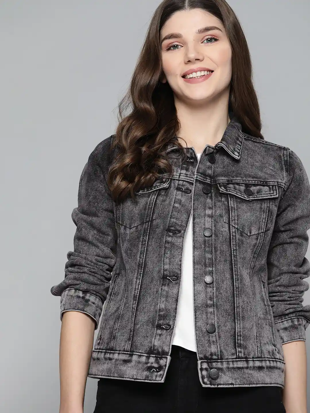 Buy Mast Harbour Women Charcoal Grey Pure Cotton Washed Denim