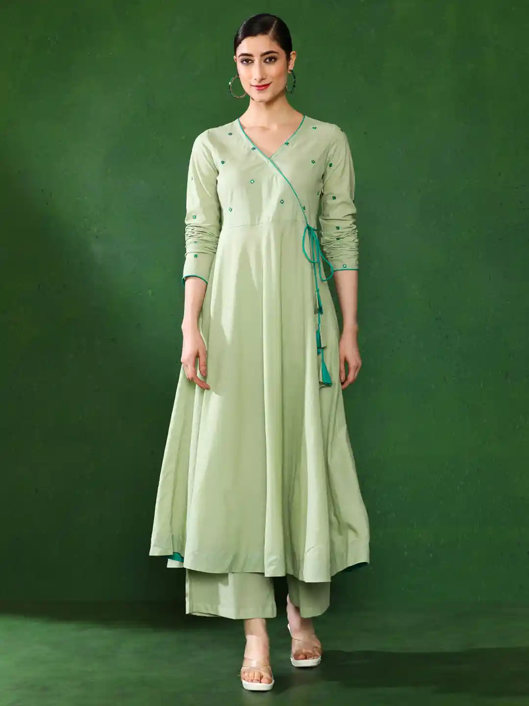 Buy Jaipur Kurti Angrakha Style Cotton Flared Kurta With Palazzos