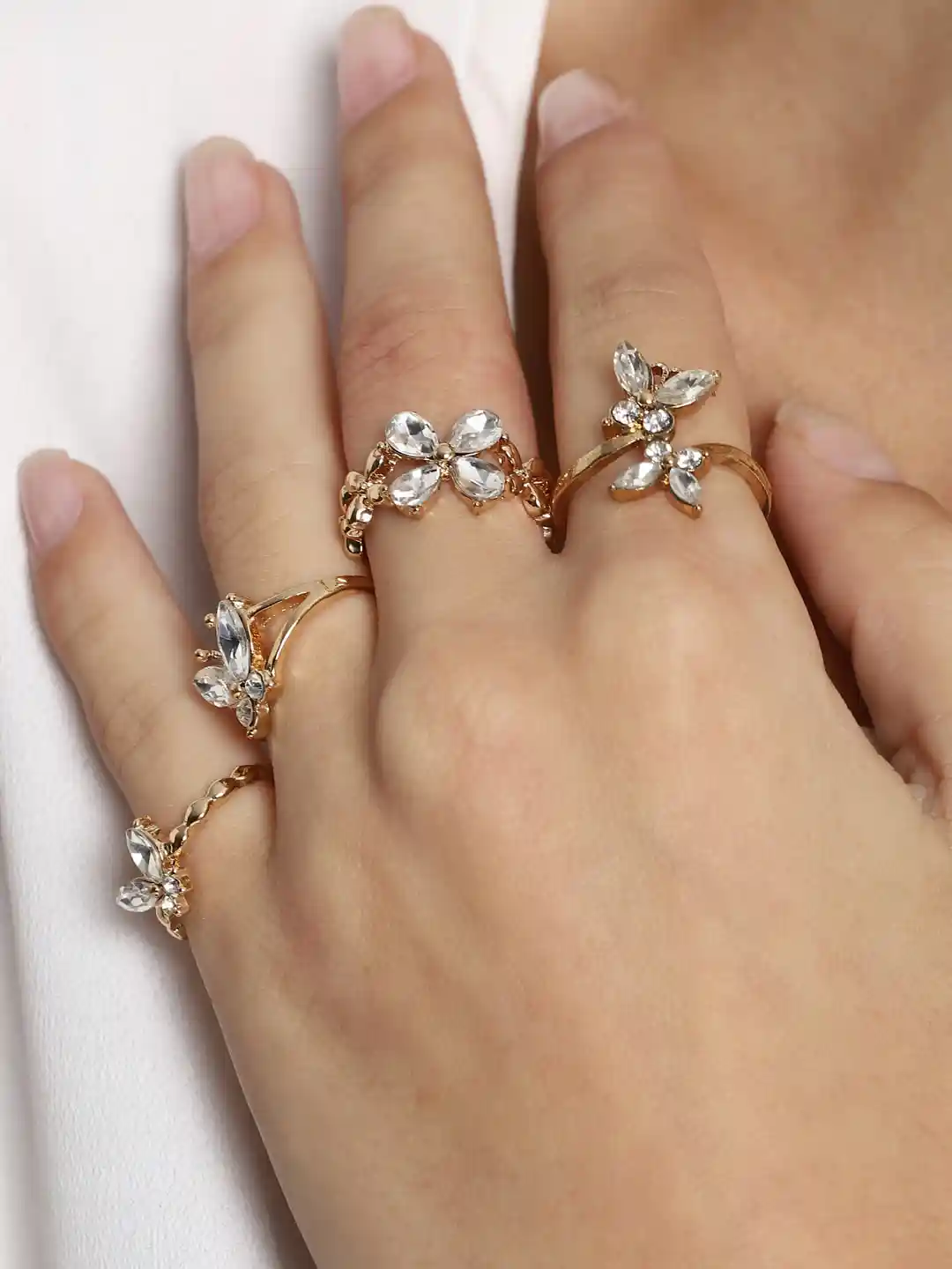 Buy FOREVER 21 Set Of Gold-Toned White Faux Gem Studded Finger