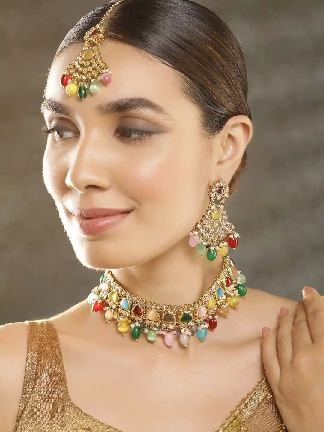 Buy Rubans Gold Plated Handcrafted Multicolored Stone Studded