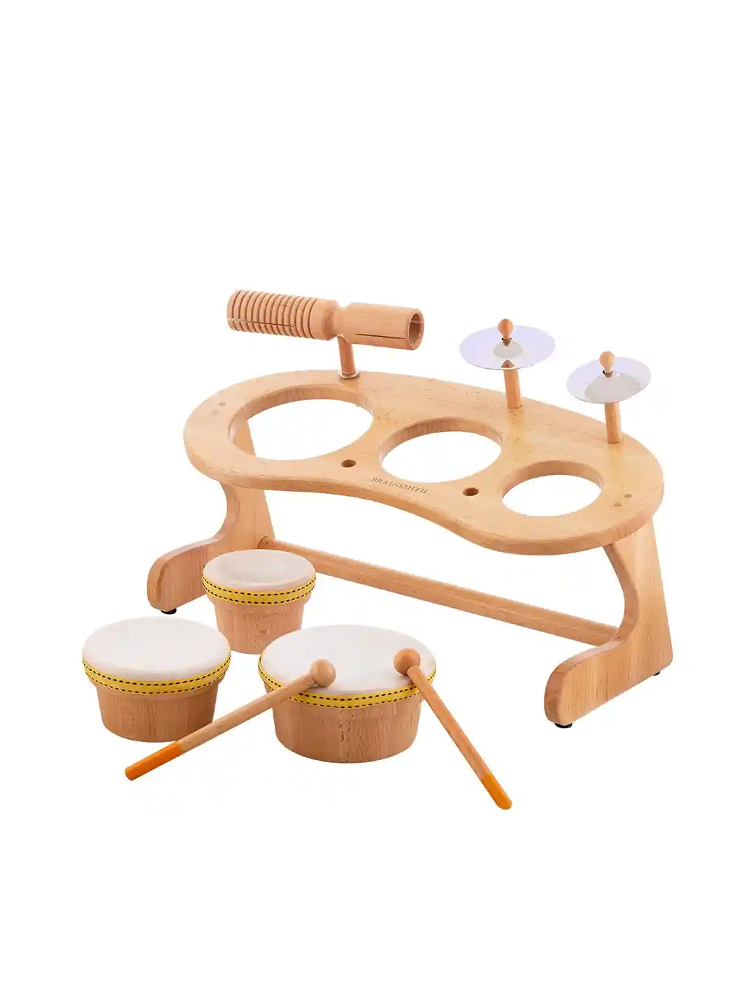 Buy Brainsmith Kids Beige White Wooden Mini Drum Set Musical - Main Image