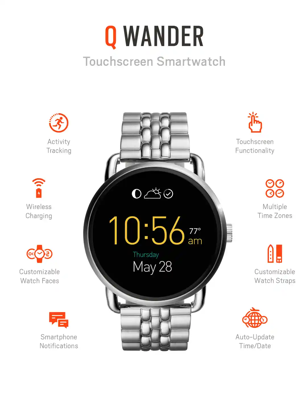 Buy Fossil Women Q Wander Stainless Steel Touchscreen Smart Watch