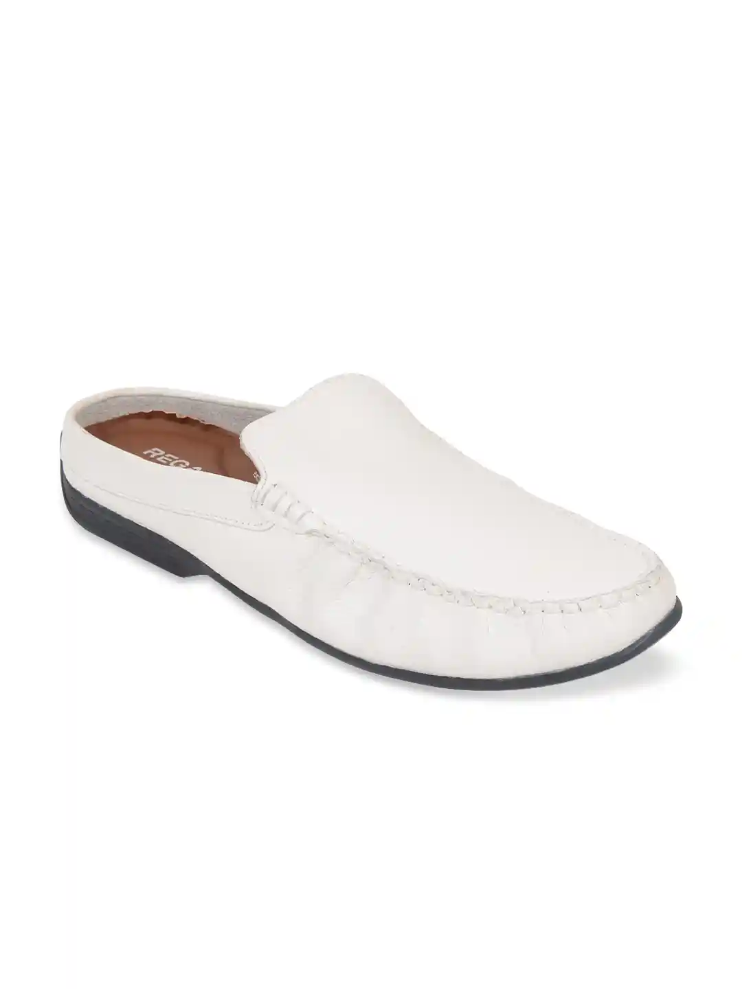 Regal Men White Textured Leather Mules