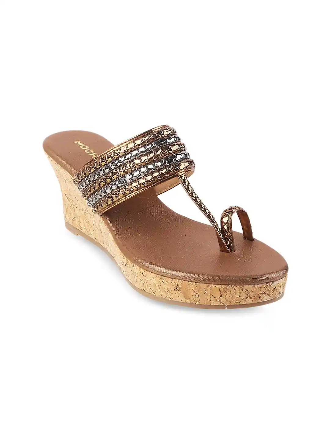 Sandals Flipkart Mochi Flats Online Mochi Gold-Toned Silver-Toned