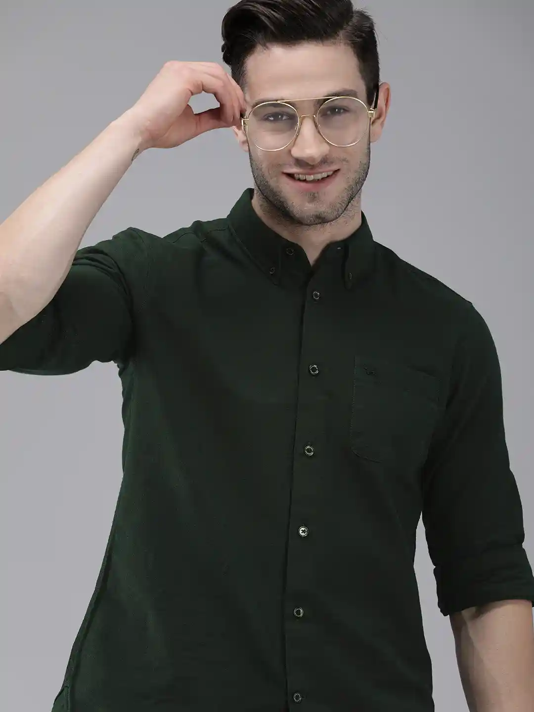 Buy THE BEAR HOUSE Pure Cotton Solid Button Down Collar Slim Fit