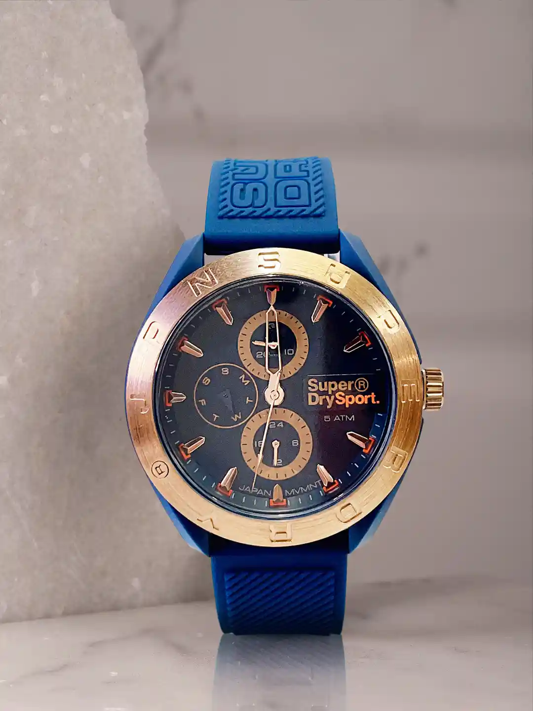 Buy Superdry Men Black Brass Dial Blue Textured Straps Analogue