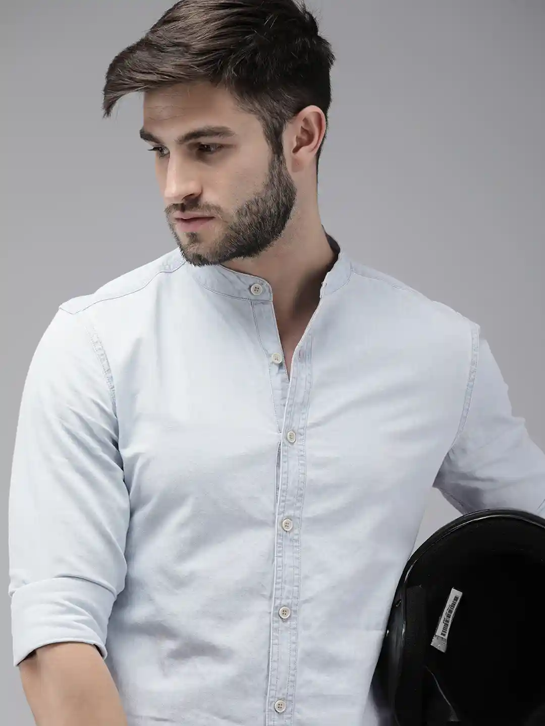 Buy The Roadster Lifestyle Co Men White Solid Mandarin-Collar