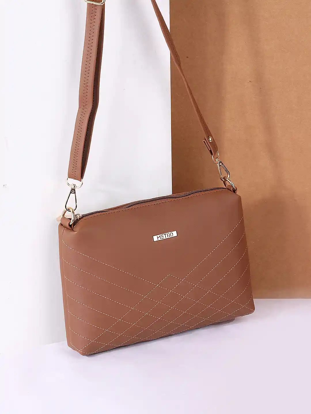 Buy Metro Brown Structured Sling Bag Handbags for Women 15562576