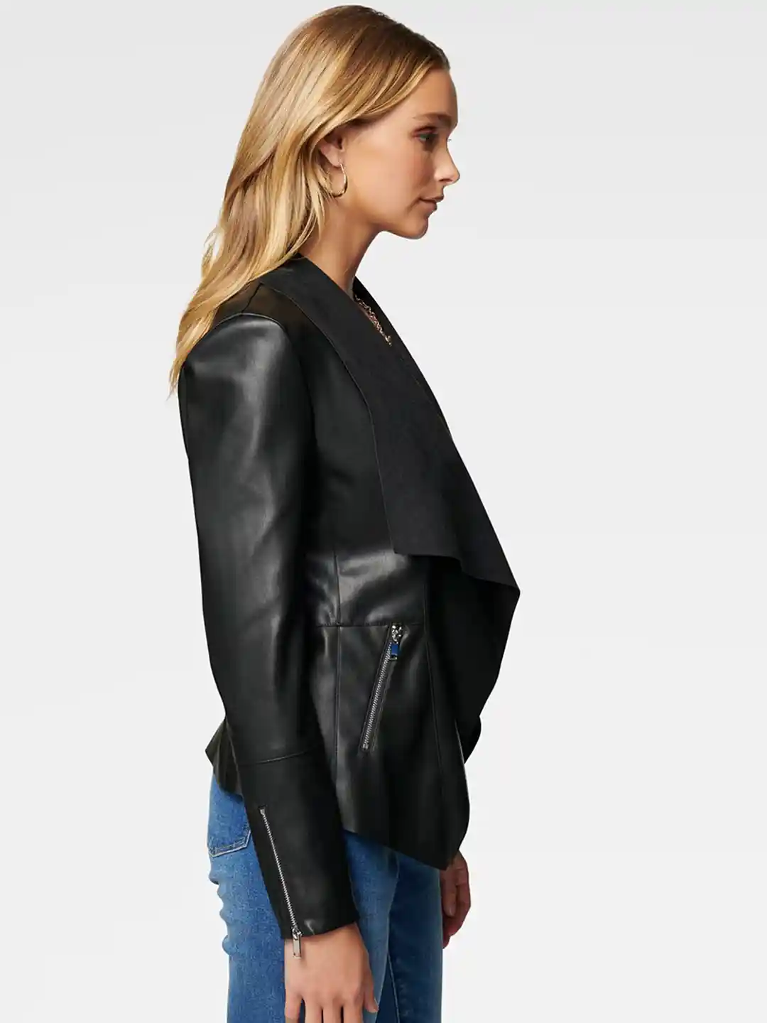 Buy Forever New Women Black Louise PU Waterfall Jacket Jackets