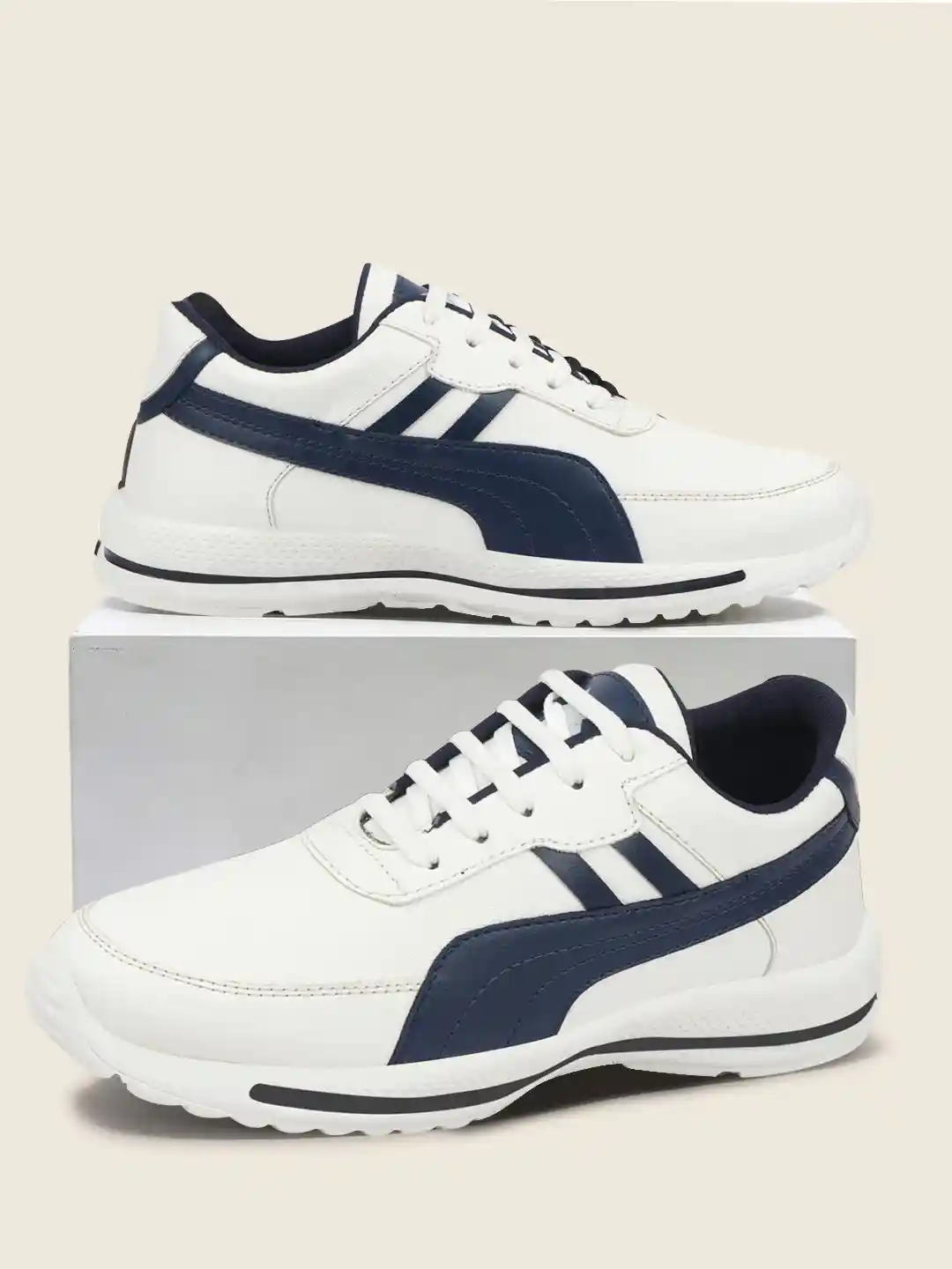 Buy FAUSTO Men White Colourblocked PU Sneakers Casual Shoes for