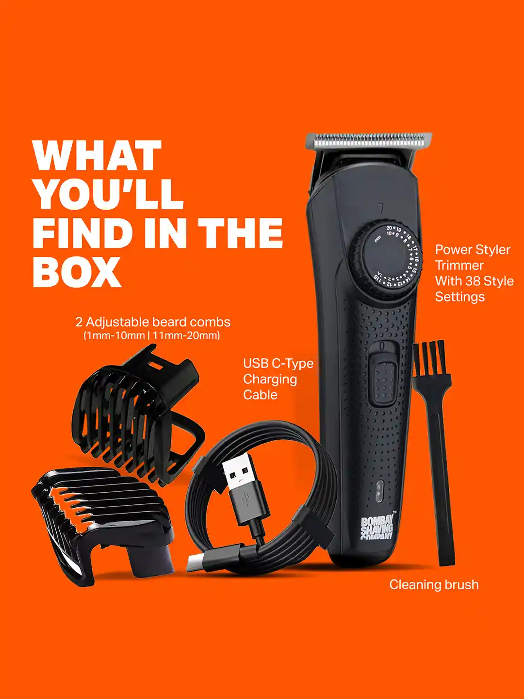 Bombay Shaving Company Power Styler Beard Trimmer with 38 Style Settings  Flash Charging