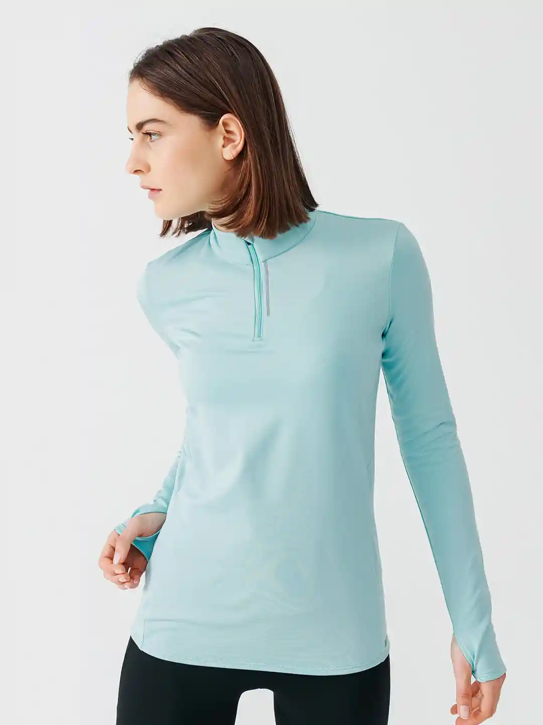 Buy Decathlon Women Turquoise Blue Run Dry Long-Sleeved Half-Zip