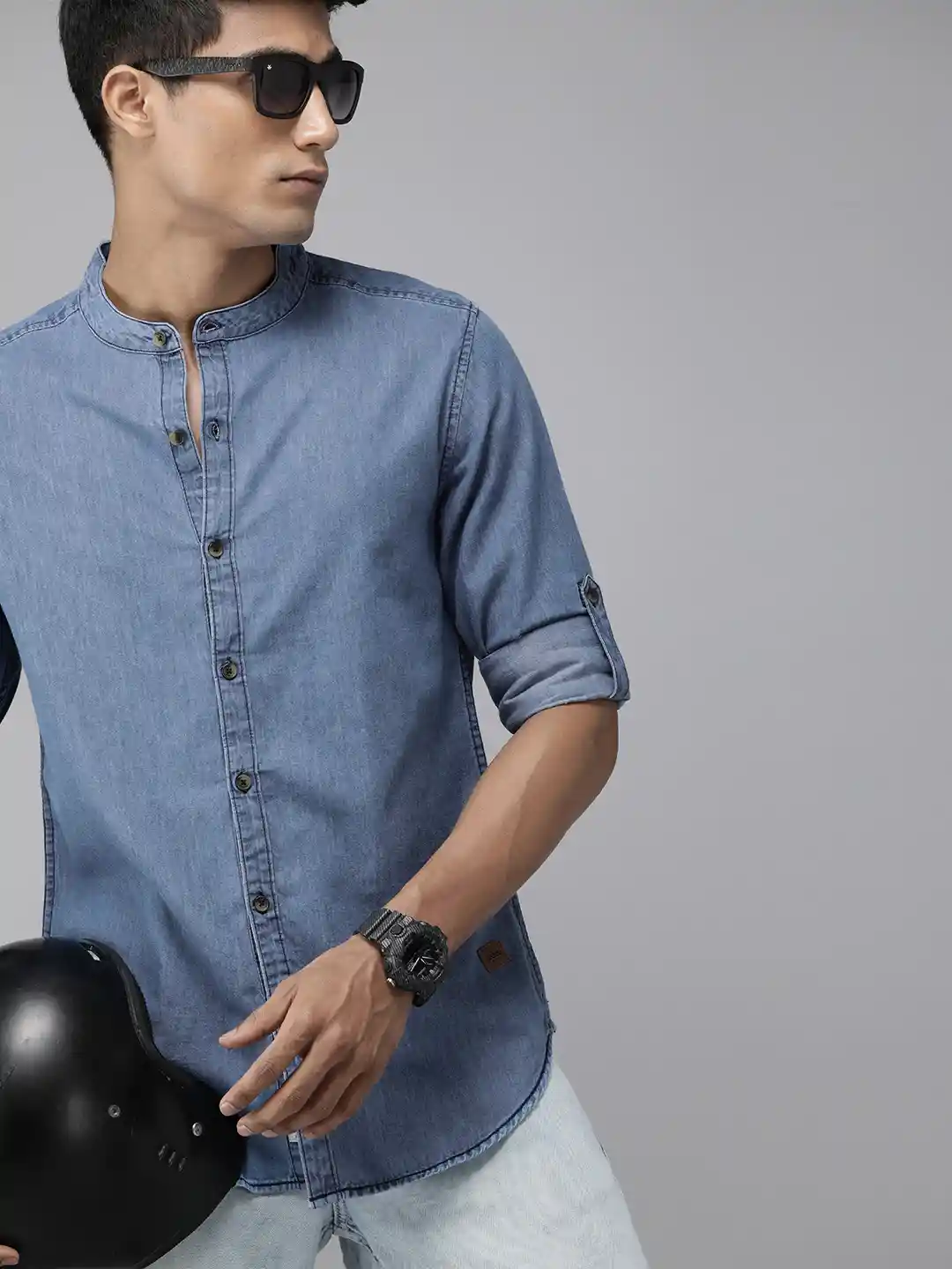 Roadster Men Myntra Denim Shirts Roadster Men Blue Slim Fit Faded