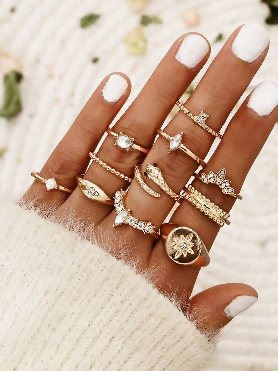 Buy Shining Diva Fashion Women Set Of 11 Gold-Plated White Black