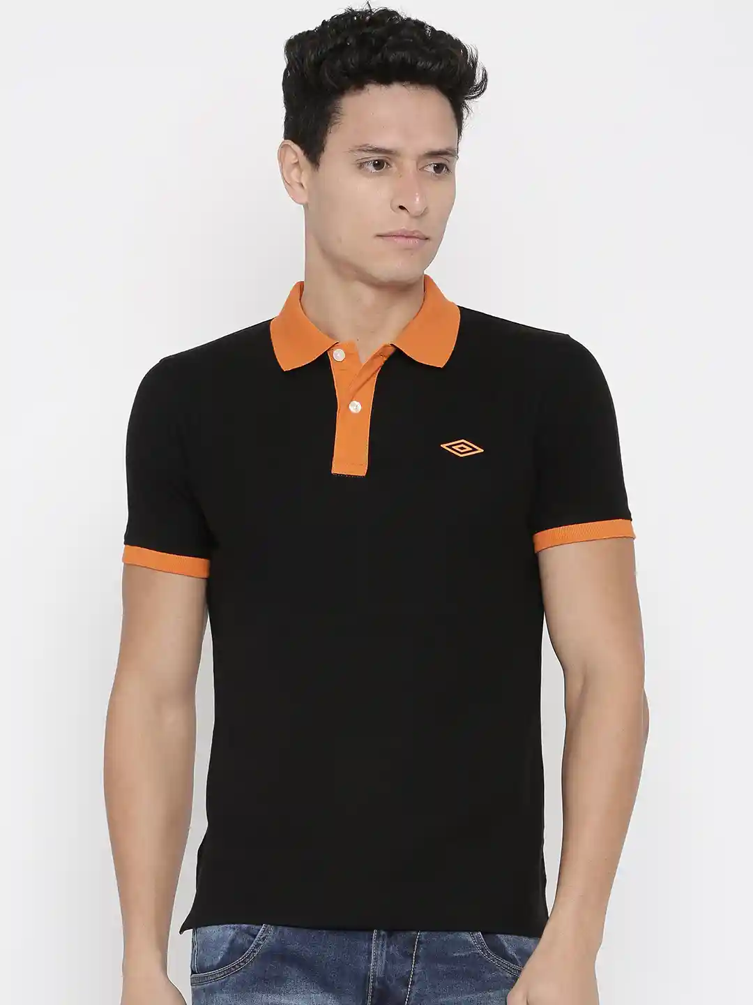 Buy Umbro Men Black Solid Polo Pure Cotton T-shirt Tshirts for