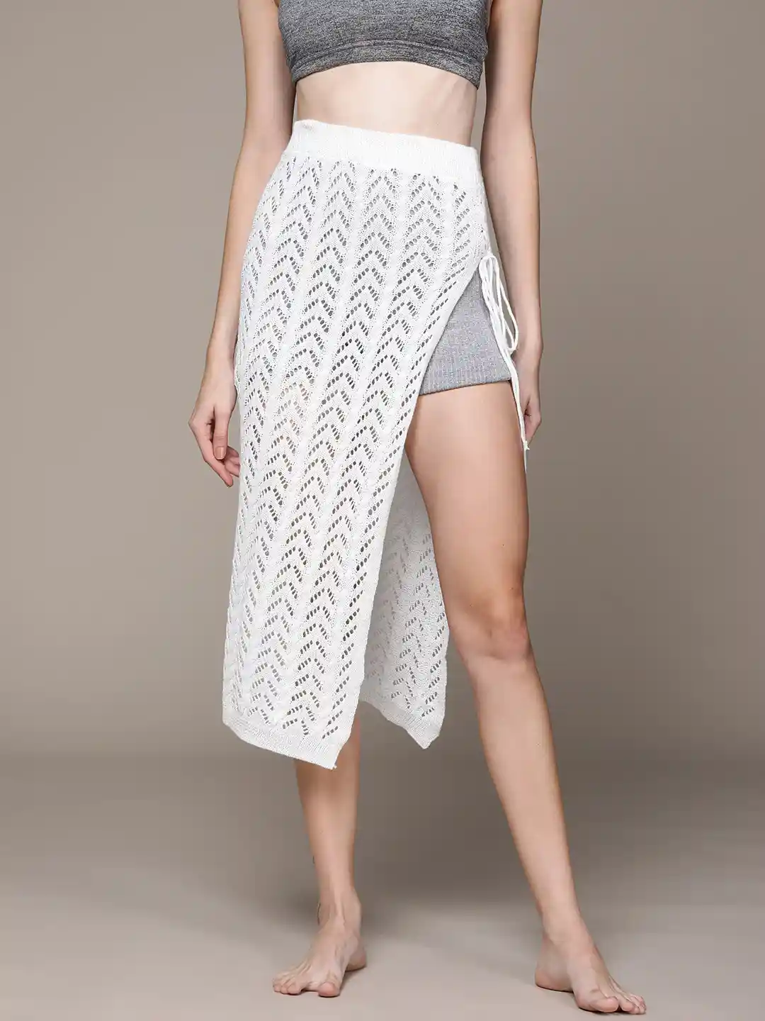 Buy URBANIC Women White Open Knit Side Split Beach Skirt Swim