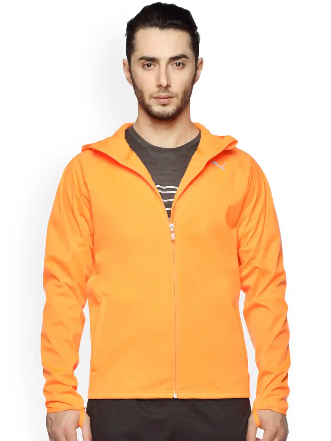 Buy Puma Men Orange Nightcat Storm Solid Hooded Windcheater Track