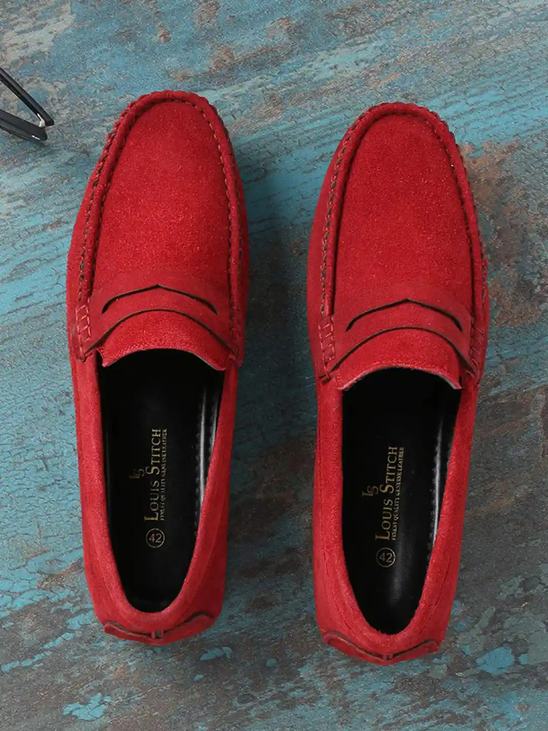 Loafers Red Suede Casual Slip On Louis Stitch Men Ferrari Red