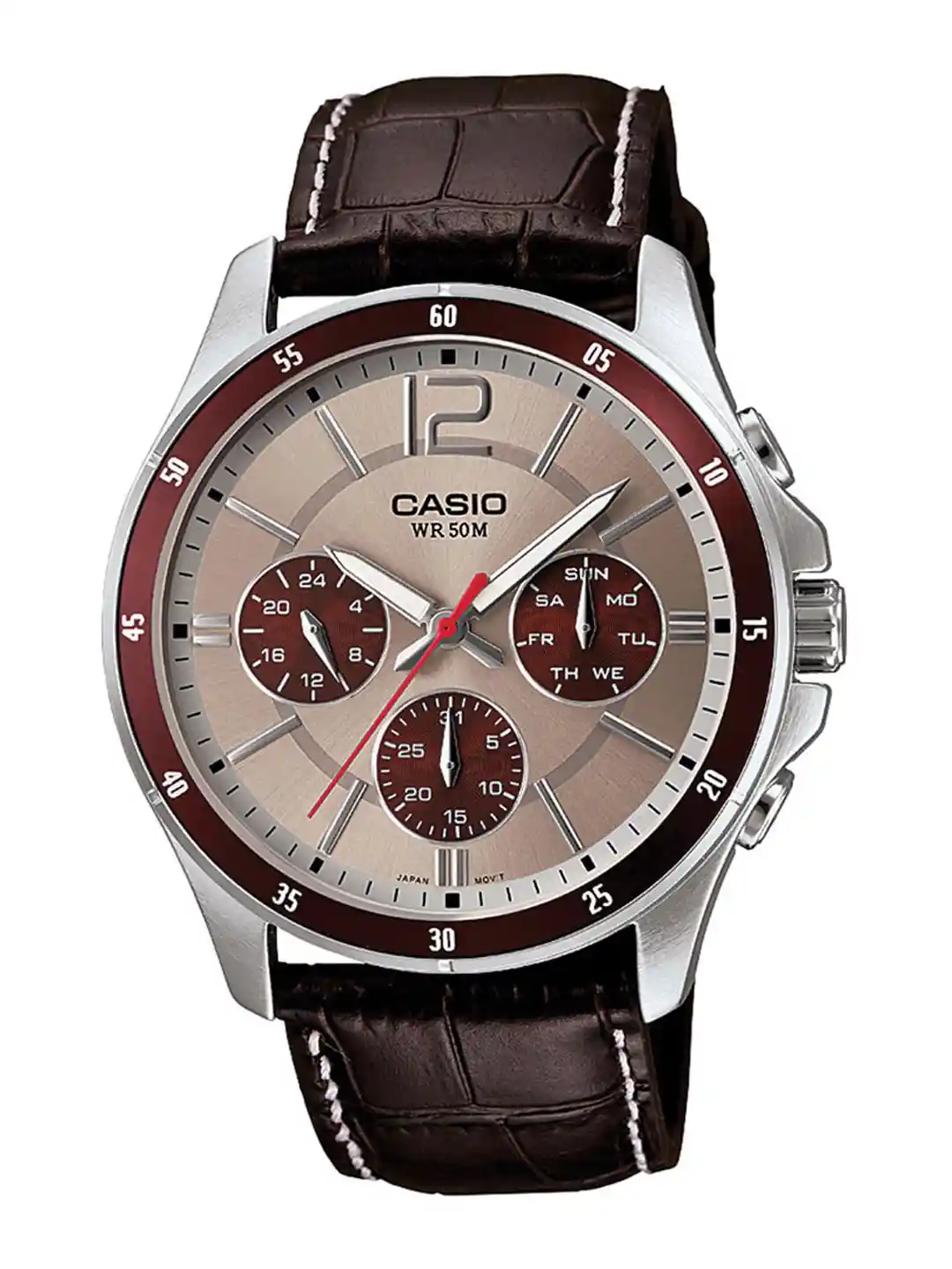 Buy CASIO Men Brown Dial Brown Textured Leather Straps Analogue