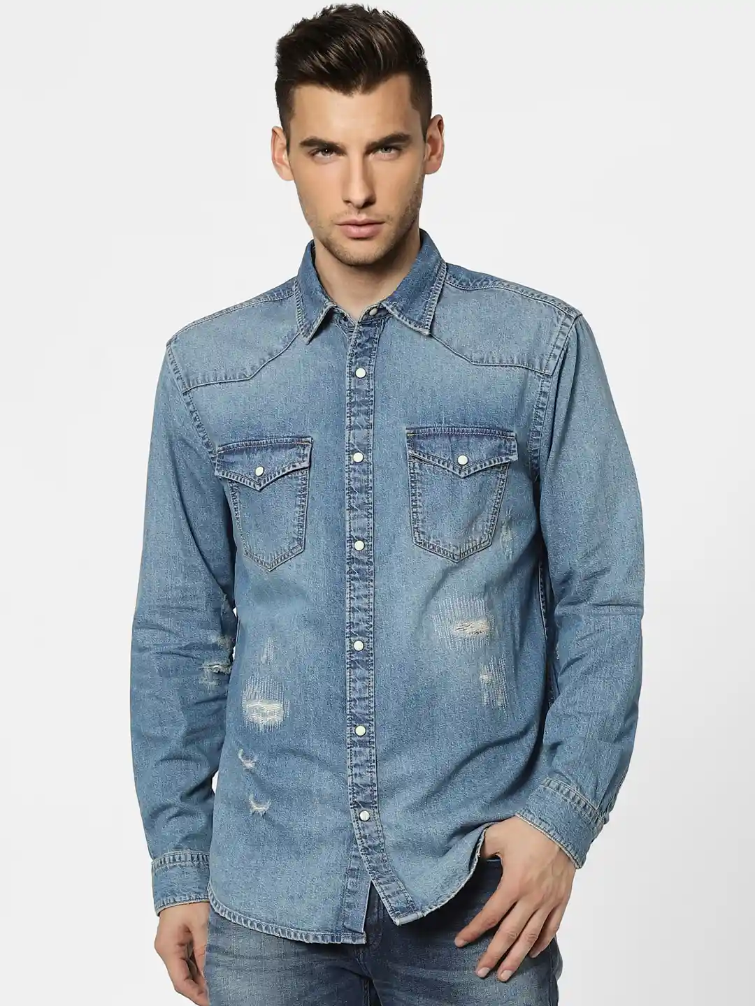 Buy Jack Jones Men Blue Faded Casual Denim Shirt Shirts for