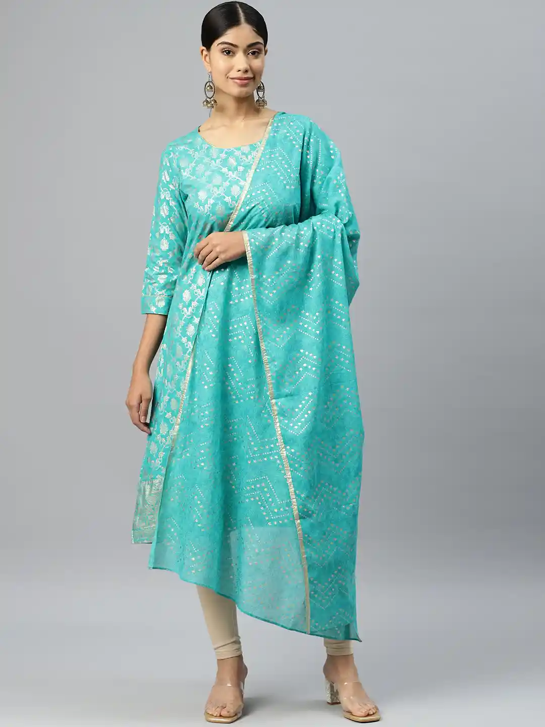 Printed Leggings Leggings And Dupatta Set Cotton Bandhani Print