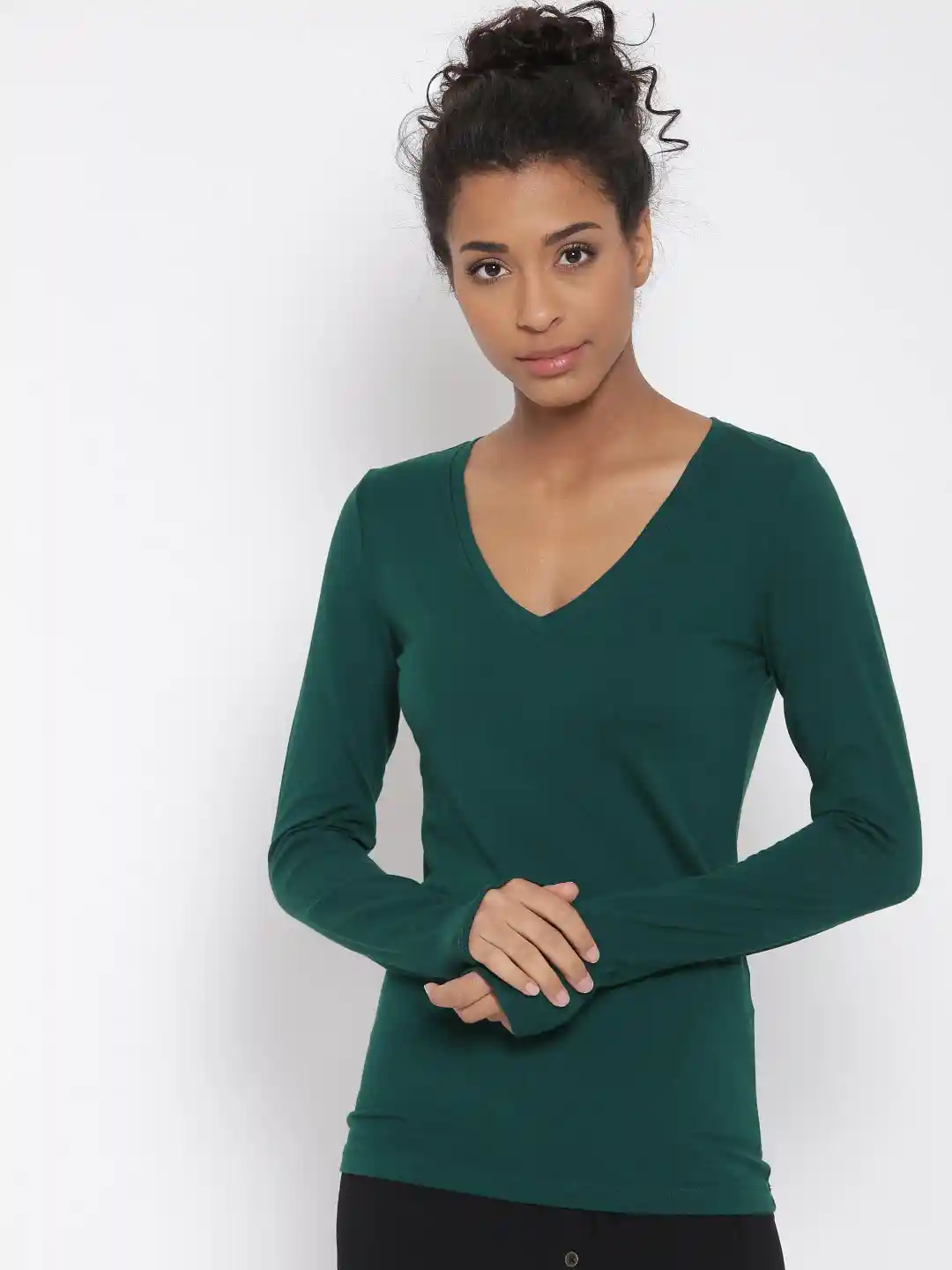V Neck Forever 21 Green Top Buy FOREVER 21 Women Dark Green Solid
