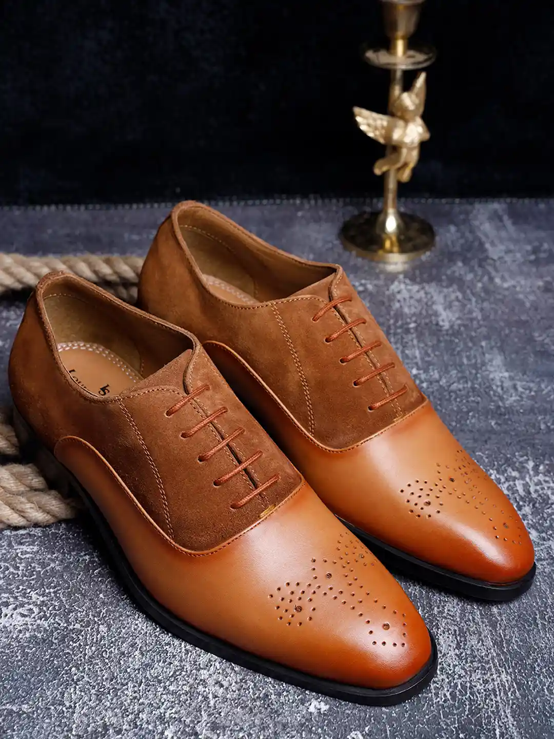 LOUIS STITCH Men Premium Leather Dual Tone Patina Brogue Shoes
