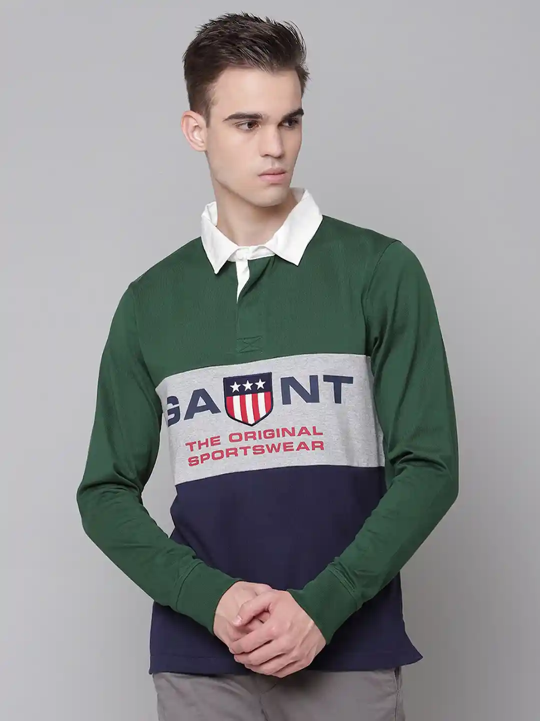 Buy GANT Men Green Typography Colourblocked Polo Collar T-shirt