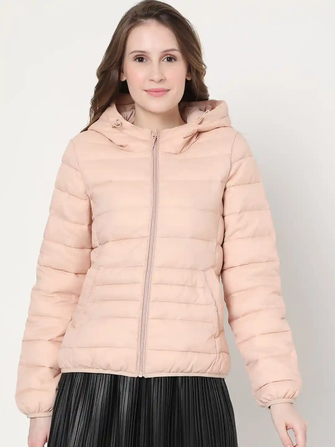 Buy Vero Moda Women Peach-Coloured Puffer Jacket with Hood