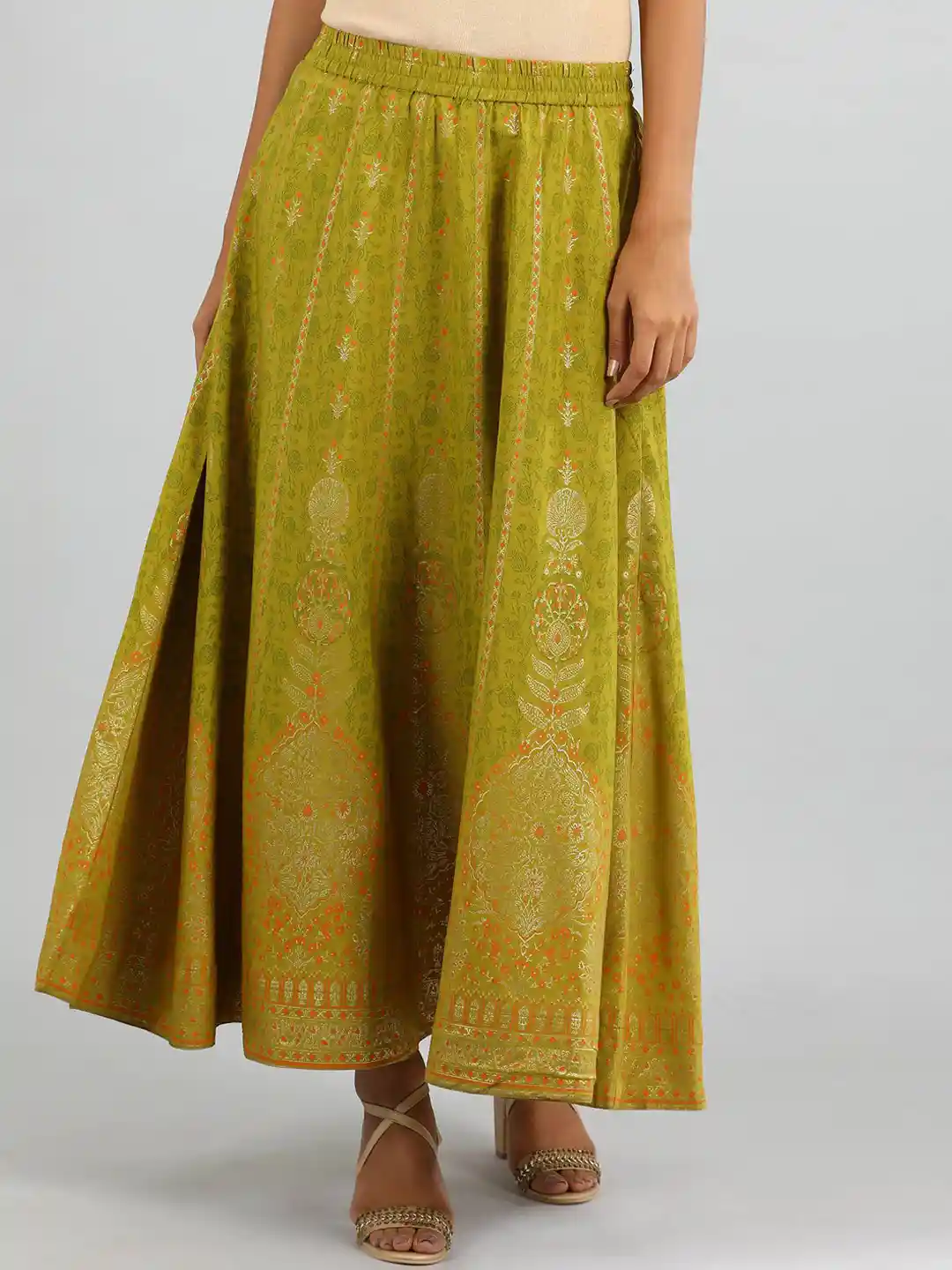 Cotton Skirt Olive Green Skirts Embroidered AURELIA Women Olive