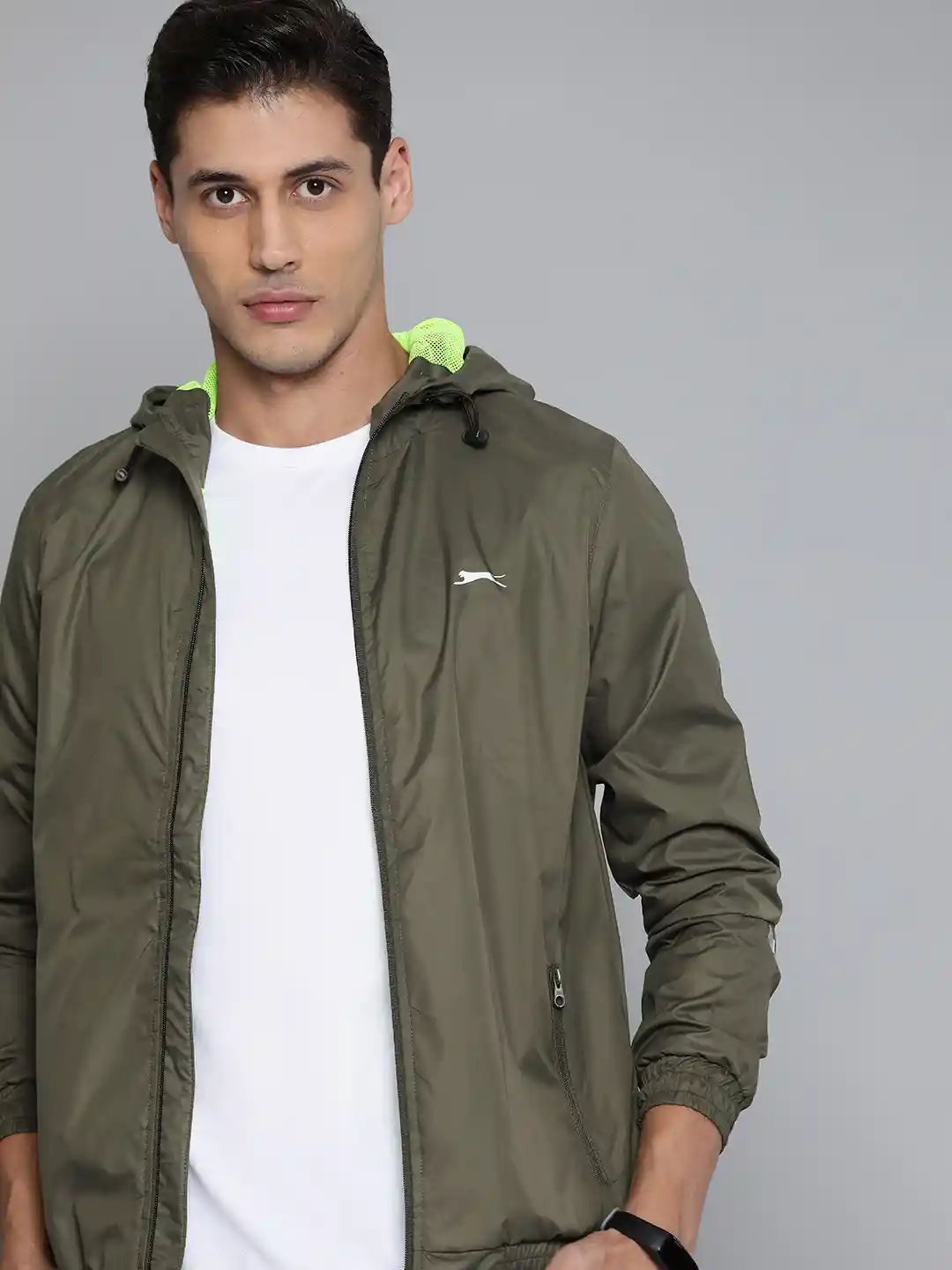 Buy Slazenger Men Olive Green Reflective Strip Solid Hooded