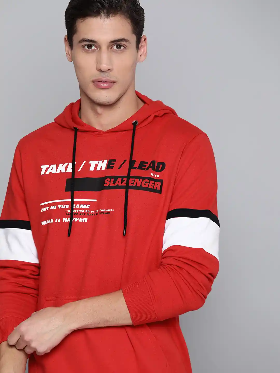 Slazenger Men Red White Printed Hooded Sweatshirt
