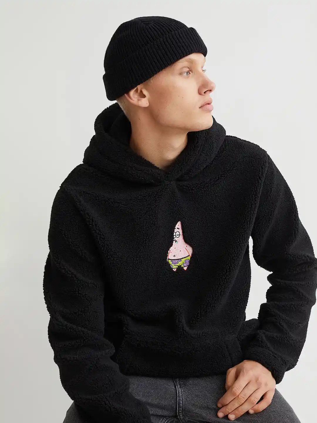 Buy H&M Men Black Solid Fleece Hoodie Pullover Sweatshirts for