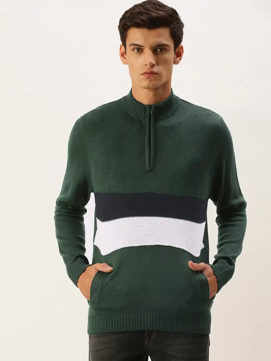 Buy Flying Machine Men Green White Colourblocked Acrylic