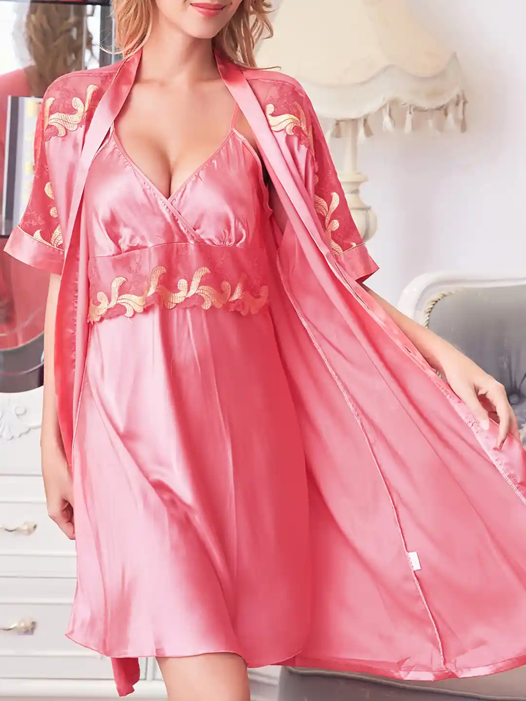 Buy URBANIC Women Pink Satin -Finish Solid Robe Robe for Women