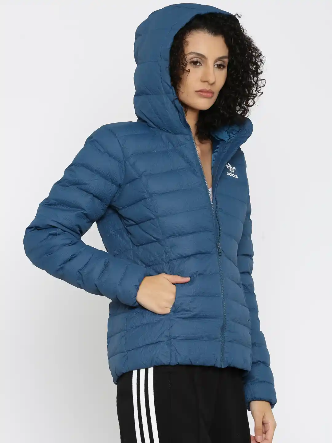 Buy ADIDAS Teal Blue Hooded Slim Fit Puffer Jacket Jackets for