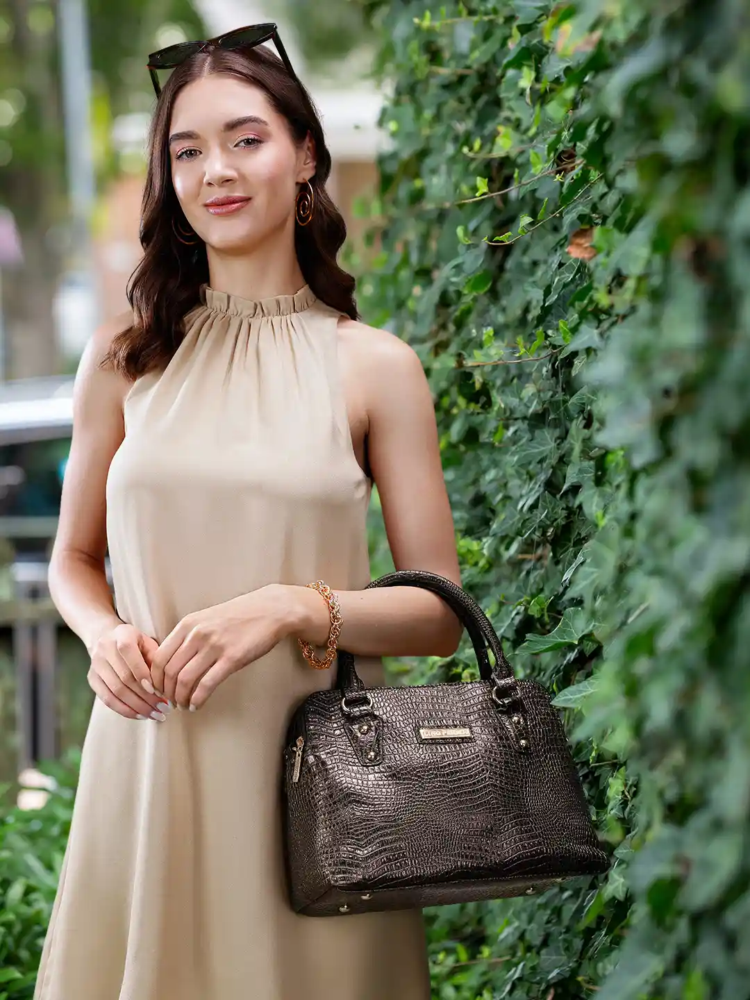 Buy Lino Perros Women Coffee Brown Croc-Textured Structured