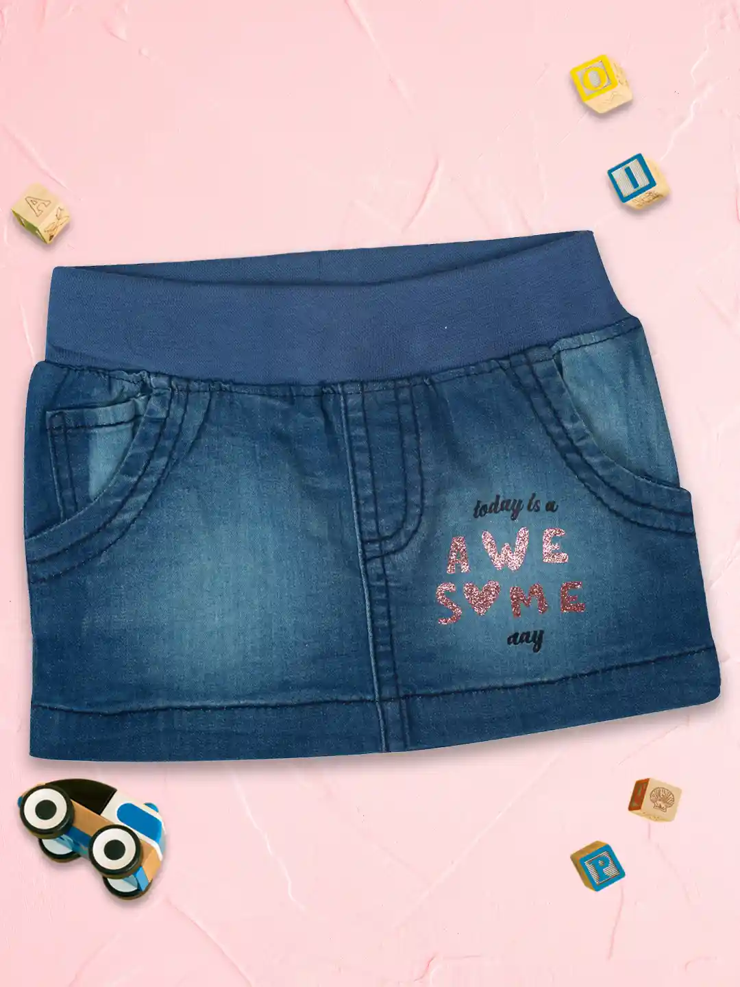 MeeMee Infant Girls Blue Washed Pure Cotton Denim Skirt