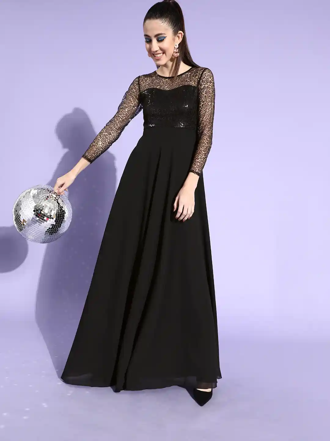 Buy Miss Chase Black Sequin Empire Style Gown Dresses for Women