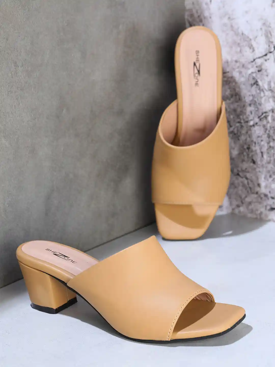 Buy Shezone Beige Block Mules Heels for Women 15868244 Myntra - Main Image