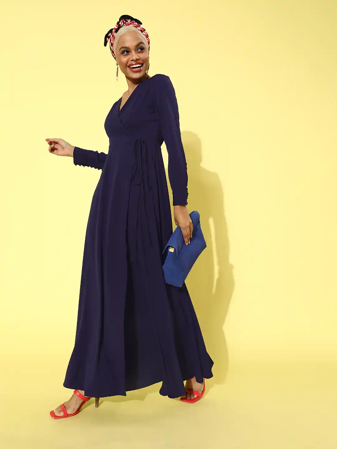 Buy Berrylush Navy Blue Crepe Maxi Dress Dresses for Women